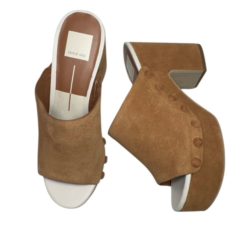 Dolce Vita Emol Brown Suede Studded Chunky Platform Open Toe Mule Sandals Sz 8.5 - Picture 2 of 15